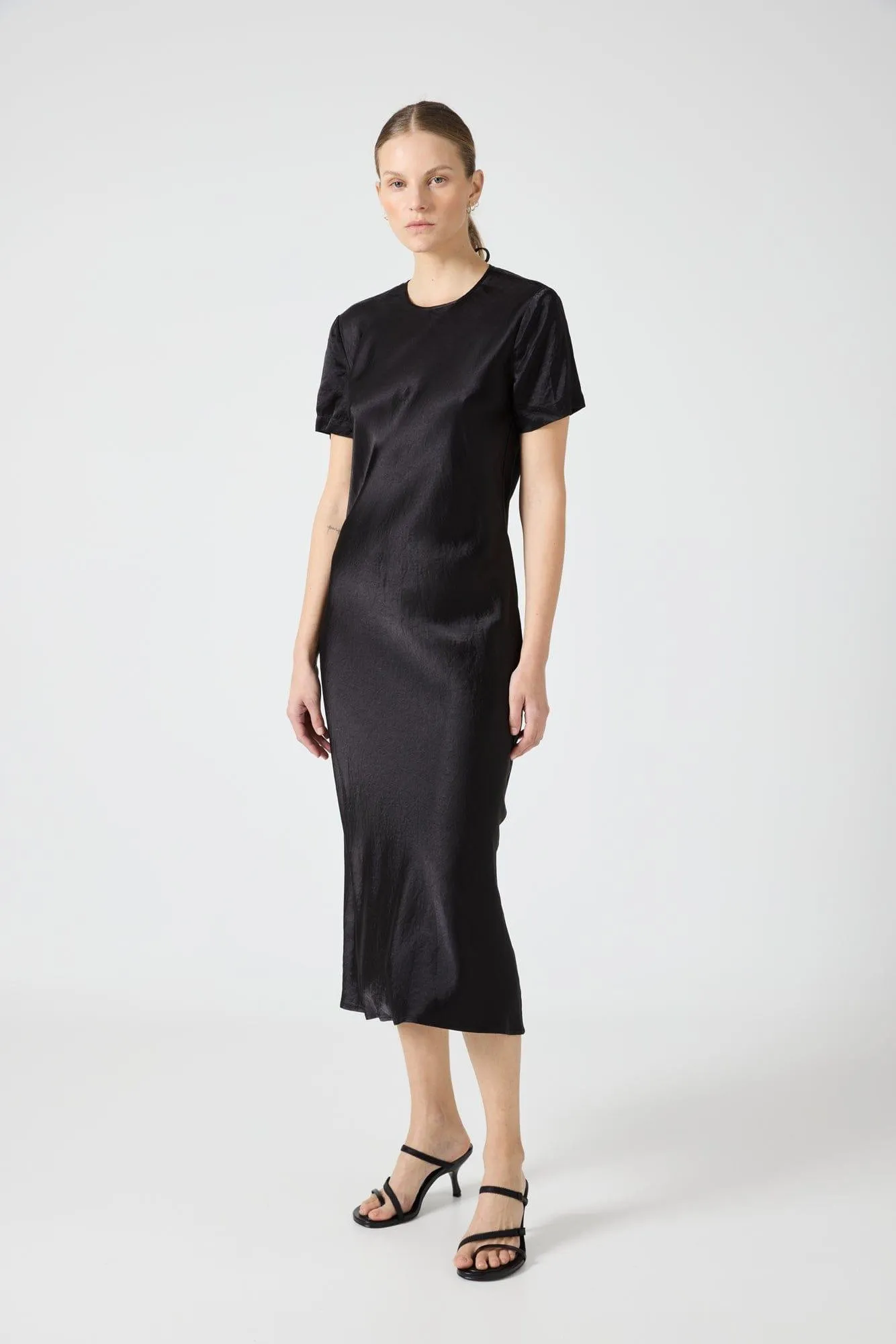 CRUSH BIAS TEE MIDI DRESS | BLACK