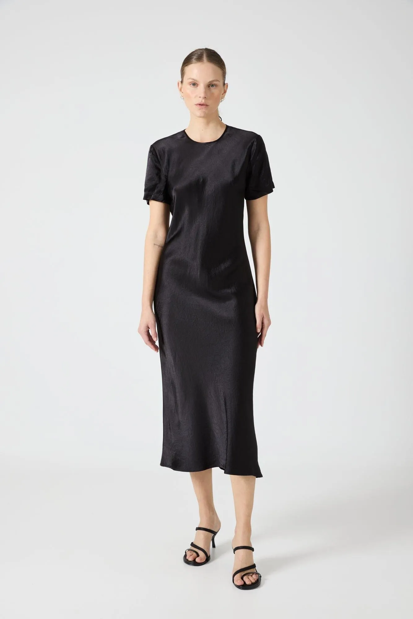 CRUSH BIAS TEE MIDI DRESS | BLACK