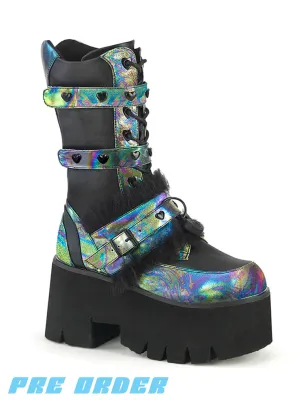 DEMONIA ASHES-120 BOOTS - BLACK GREEN OIL SLICK ✰ PRE ORDER ✰