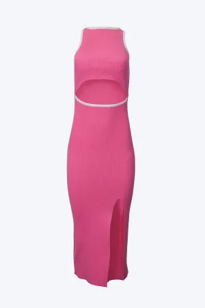 DENISE RIBBED-KNIT CUTOUT MIDI DRESS