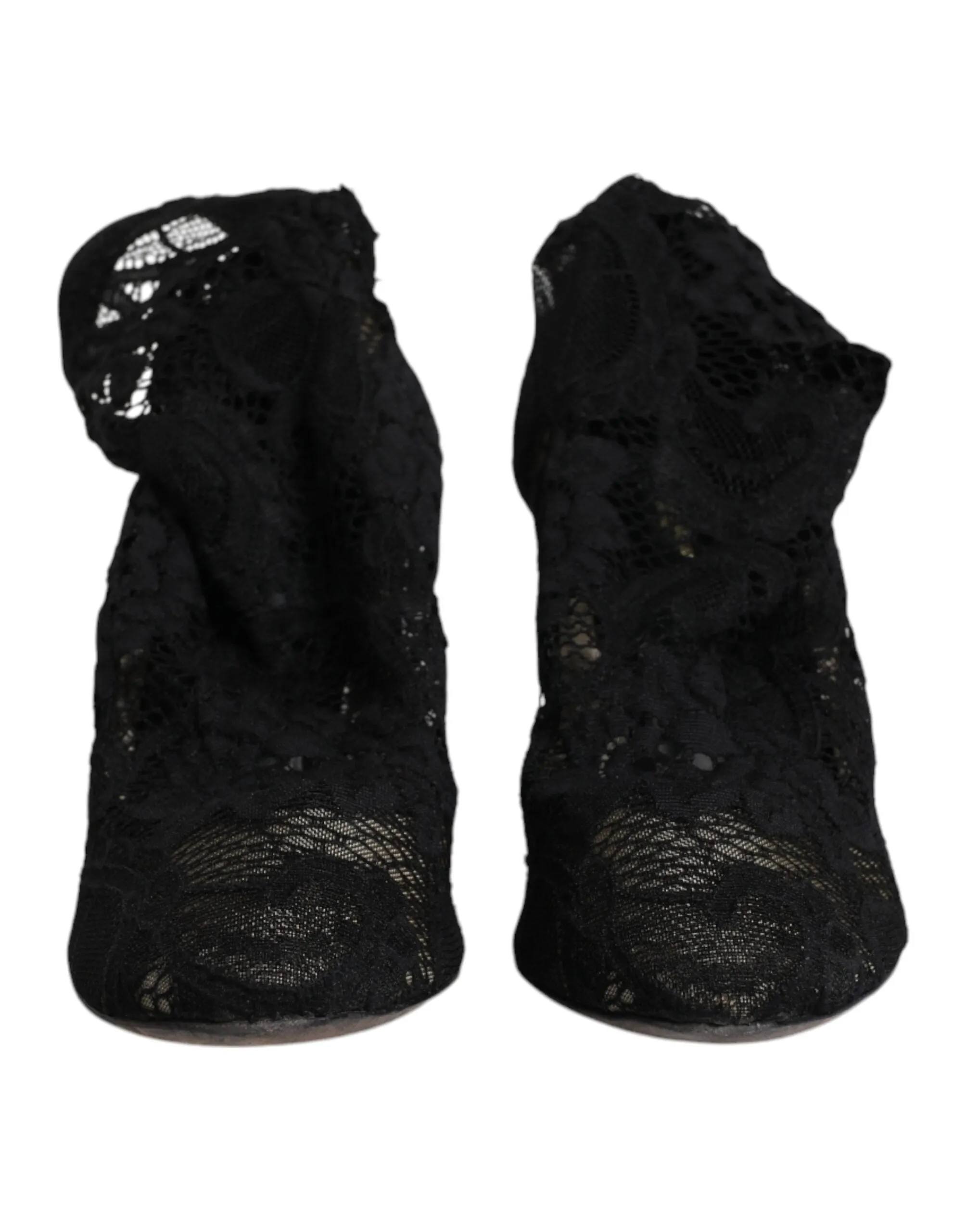 Dolce&Gabbana Women Black Sock Boots Viscose Floral Lace Ankle Booties Sz EUR 38
