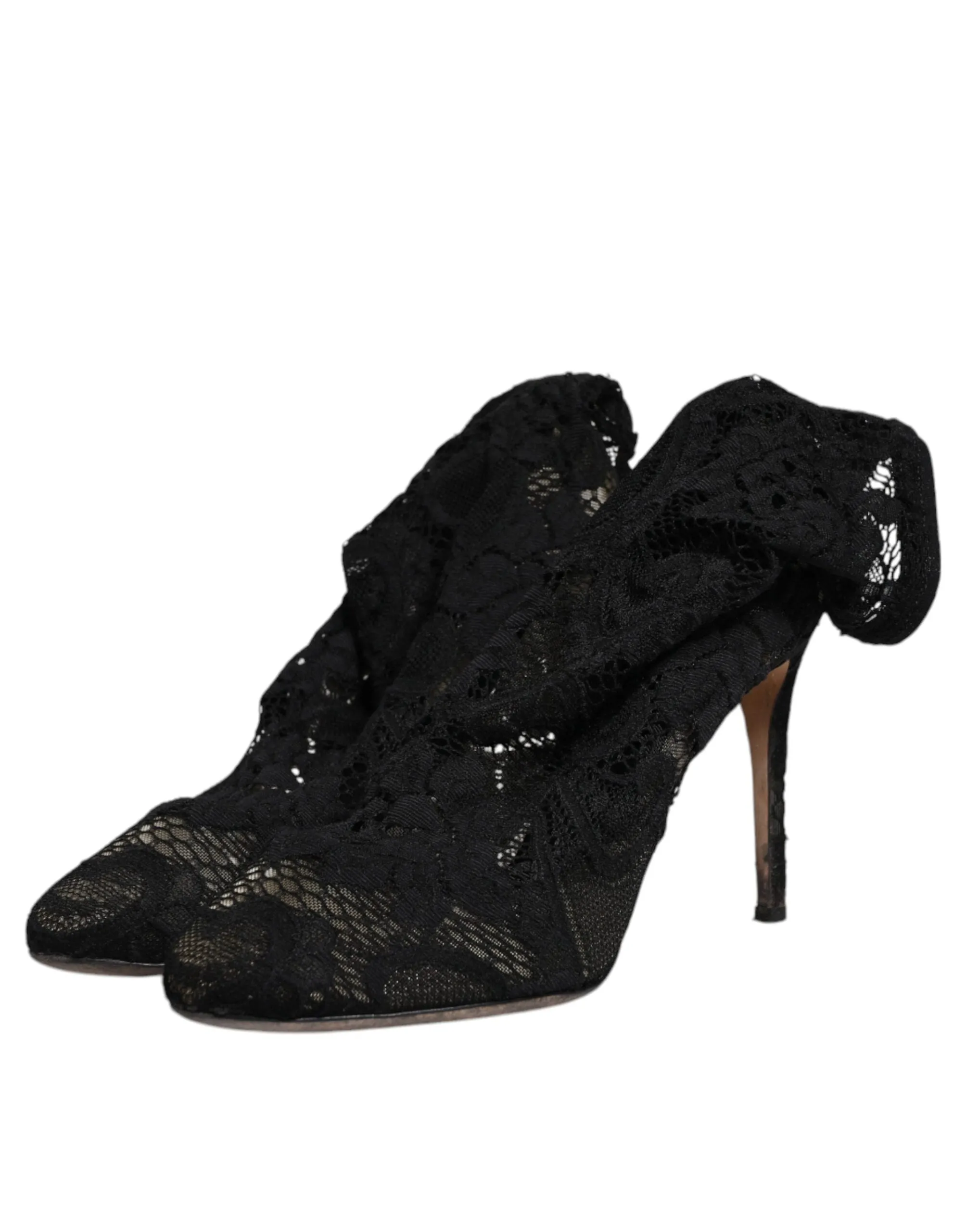 Dolce&Gabbana Women Black Sock Boots Viscose Floral Lace Ankle Booties Sz EUR 38