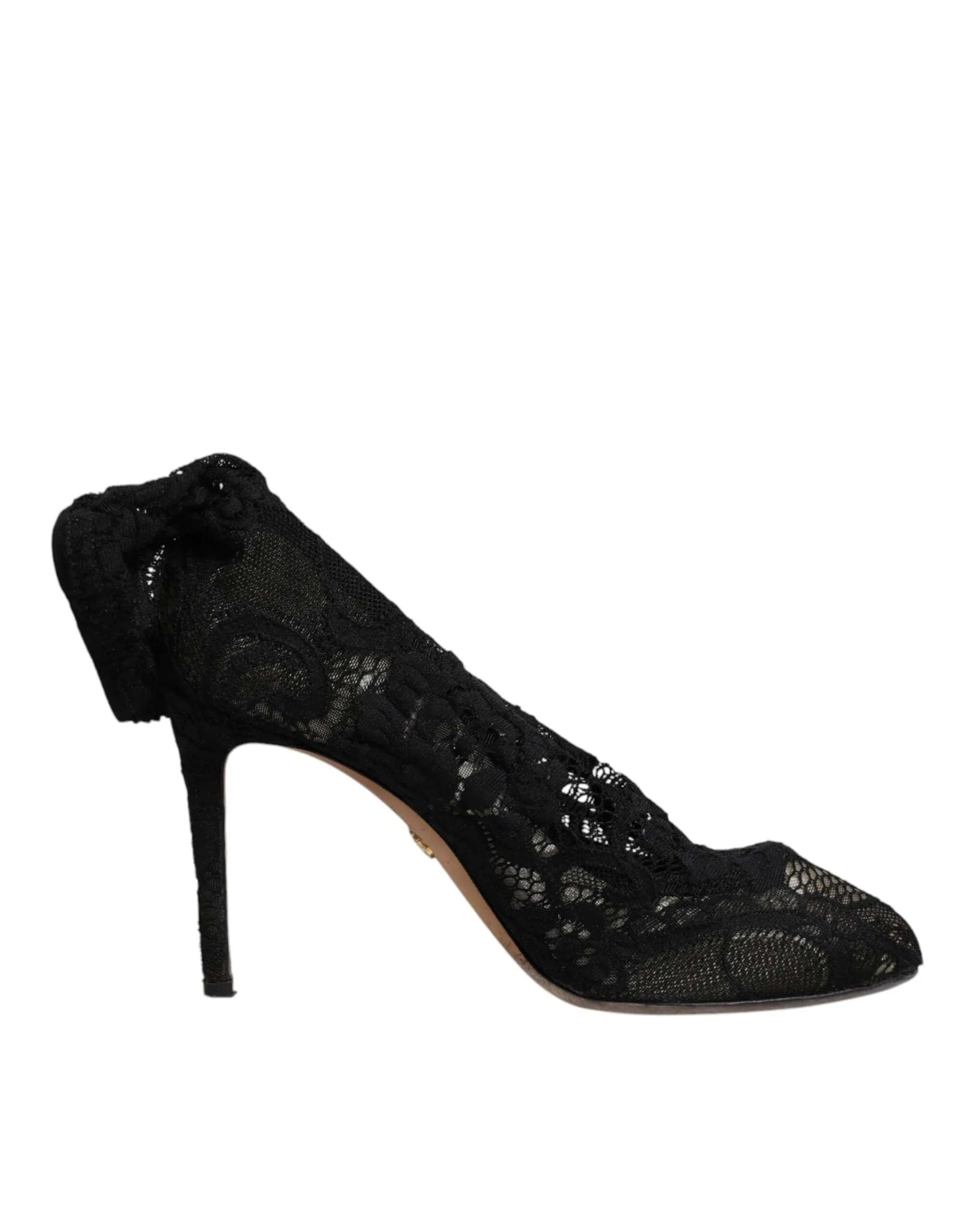 Dolce&Gabbana Women Black Sock Boots Viscose Floral Lace Ankle Booties Sz EUR 38