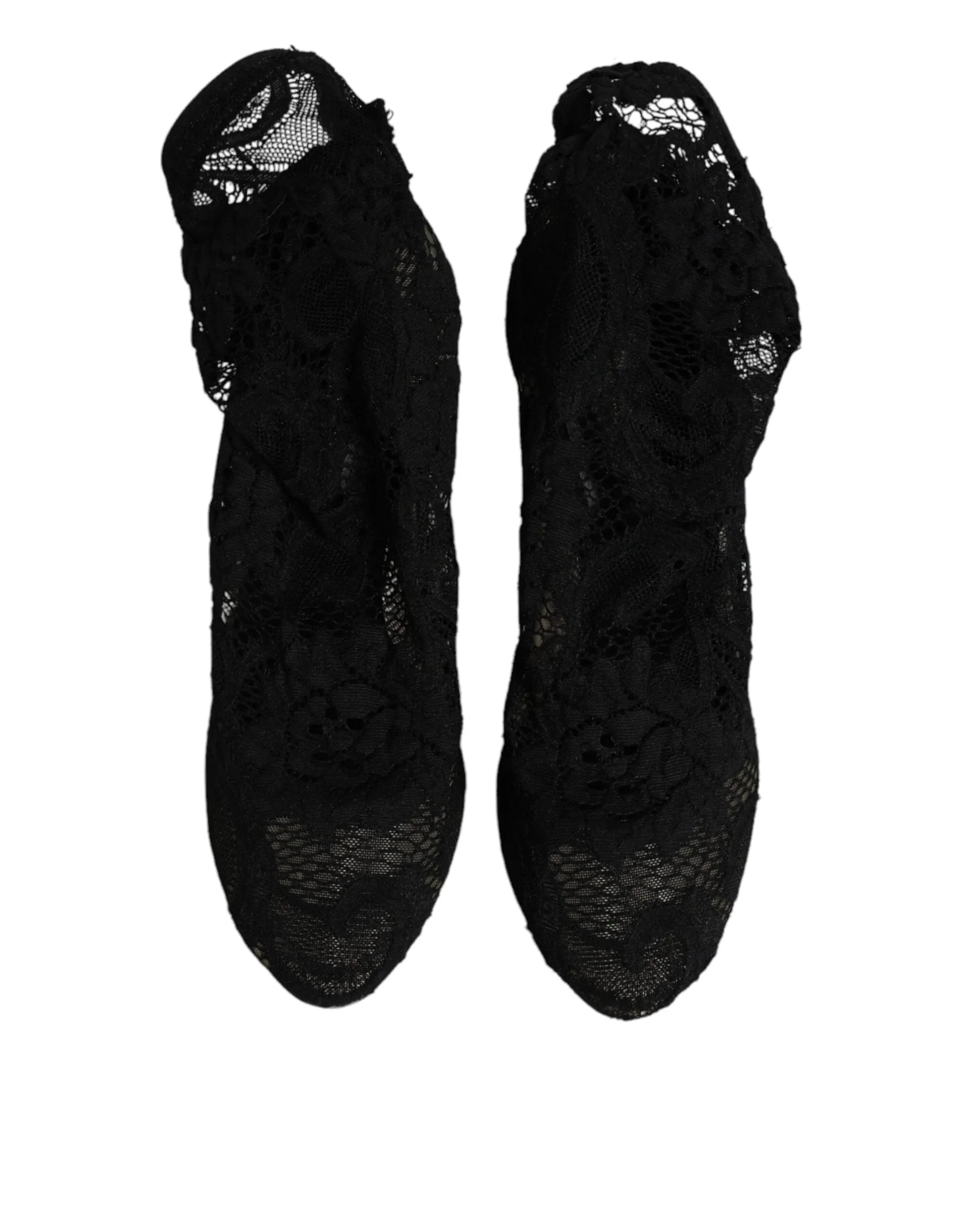 Dolce&Gabbana Women Black Sock Boots Viscose Floral Lace Ankle Booties Sz EUR 38