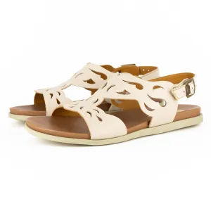 Faraji : Ladies Leather Sandal in Cream Cayak