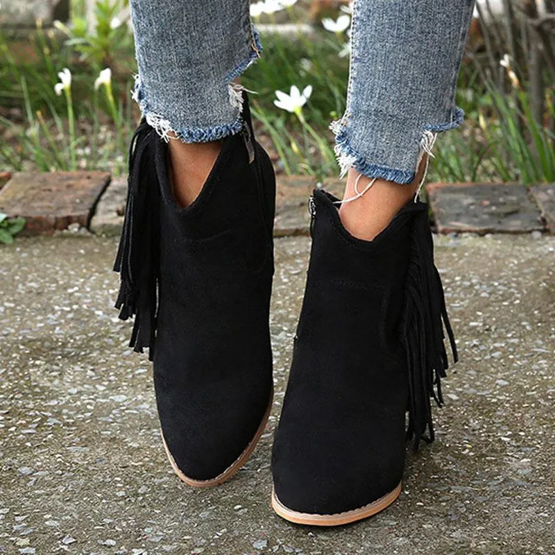 Fashion Leopard Tassel Zipper Ankle Boots