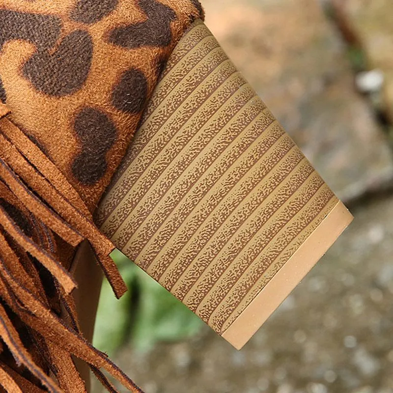 Fashion Leopard Tassel Zipper Ankle Boots