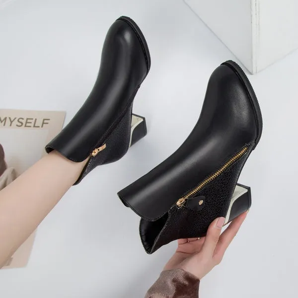 Female High Heel Thick with Side Zipper Large Size Ladies Boots