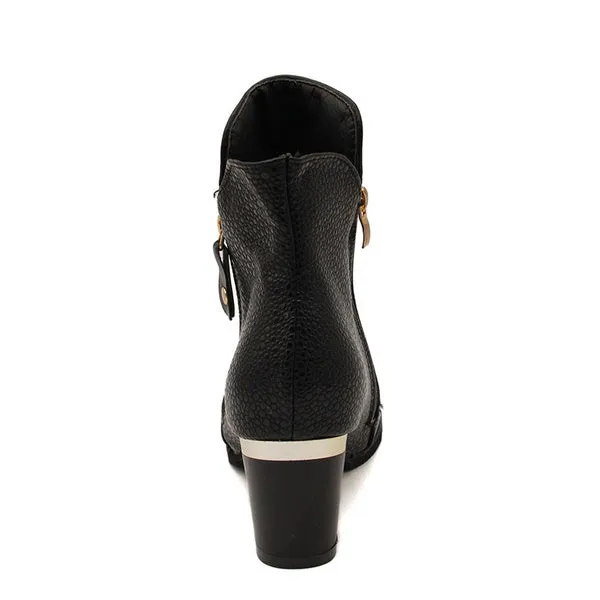 Female High Heel Thick with Side Zipper Large Size Ladies Boots
