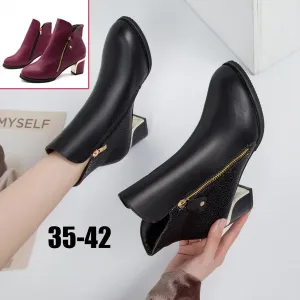 Female High Heel Thick with Side Zipper Large Size Ladies Boots