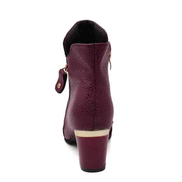 Female High Heel Thick with Side Zipper Large Size Ladies Boots