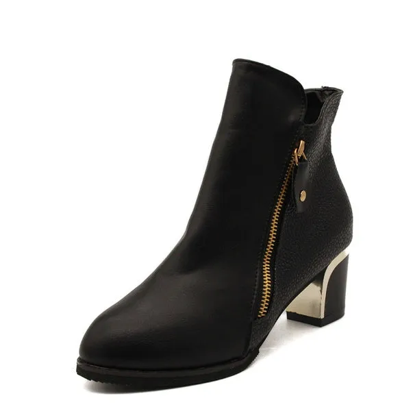 Female High Heel Thick with Side Zipper Large Size Ladies Boots