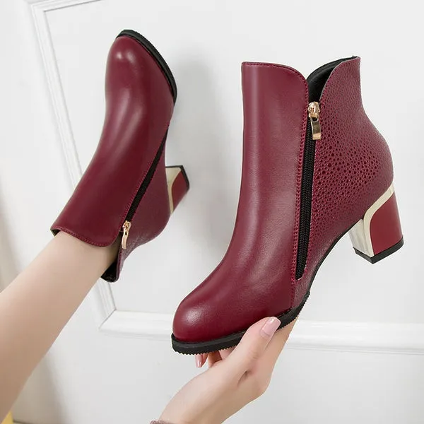 Female High Heel Thick with Side Zipper Large Size Ladies Boots