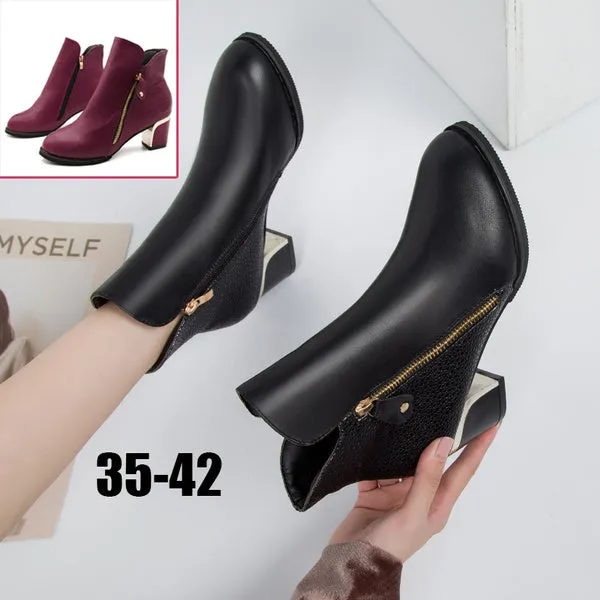 Female High Heel Thick with Side Zipper Large Size Ladies Boots