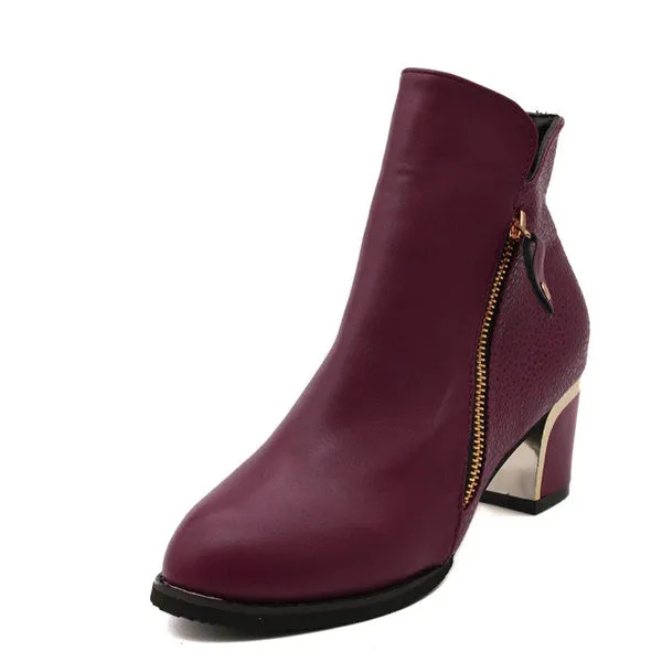 Female High Heel Thick with Side Zipper Large Size Ladies Boots