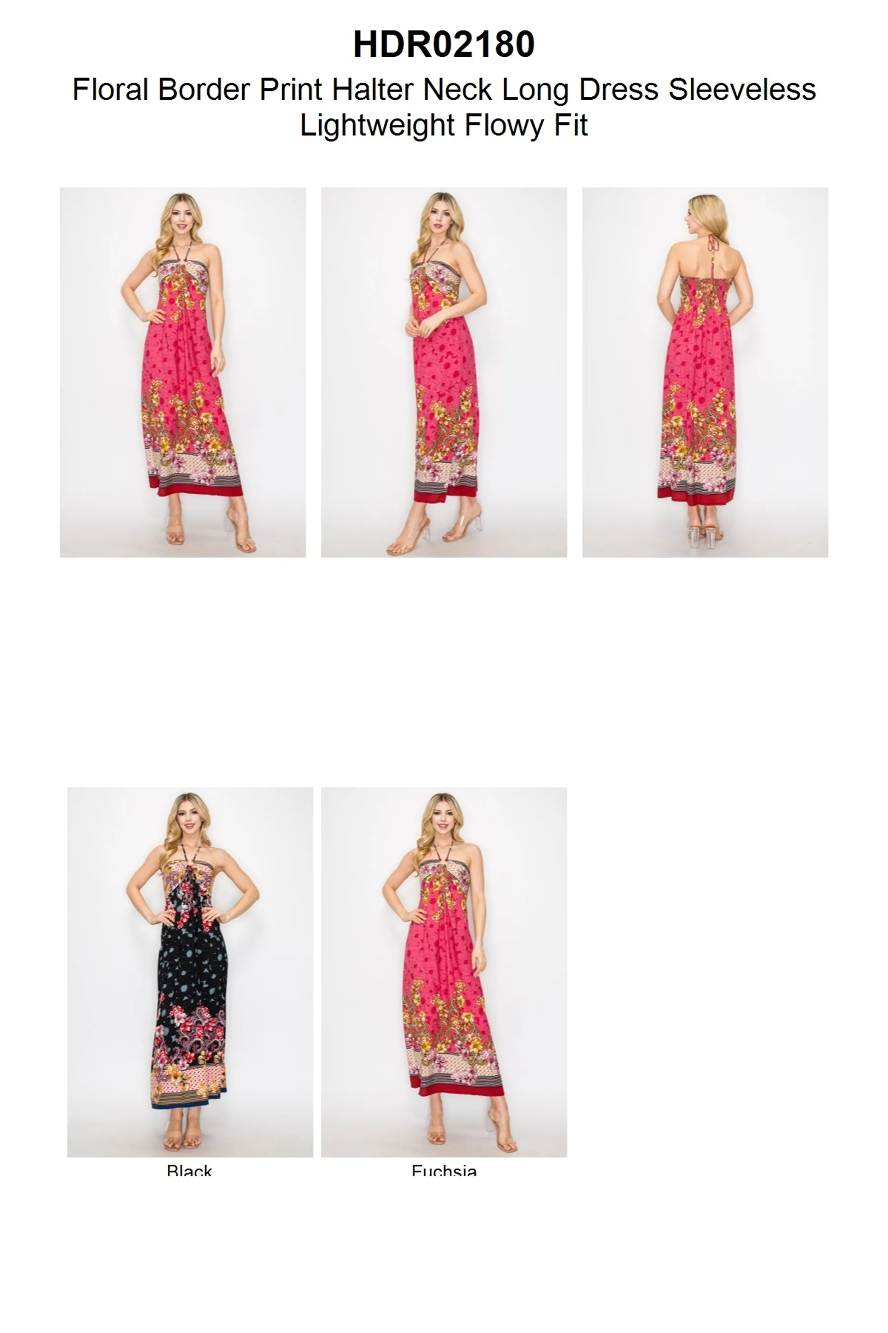 Floral Border Print Halter Neck Long Dress Sleeveless Lightweight Flowy Fit ZD22073C77 $9EACH