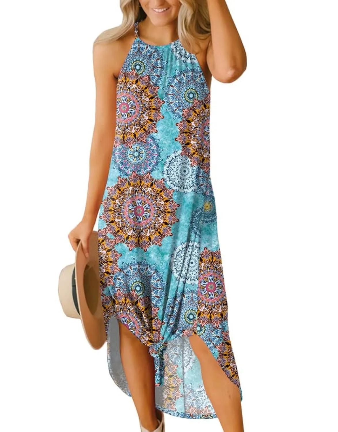 For G and PL Women's Summer Casual Halter Side Slit Long Maxi Beach Dress Vacation Resort Sundress