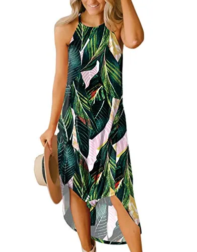 For G and PL Women's Summer Casual Halter Side Slit Long Maxi Beach Dress Vacation Resort Sundress