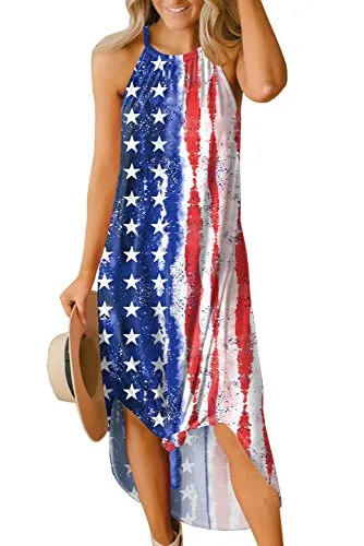 For G and PL Women's Summer Casual Halter Side Slit Long Maxi Beach Dress Vacation Resort Sundress