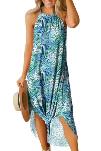 For G and PL Women's Summer Casual Halter Side Slit Long Maxi Beach Dress Vacation Resort Sundress