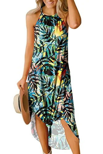 For G and PL Women's Summer Casual Halter Side Slit Long Maxi Beach Dress Vacation Resort Sundress