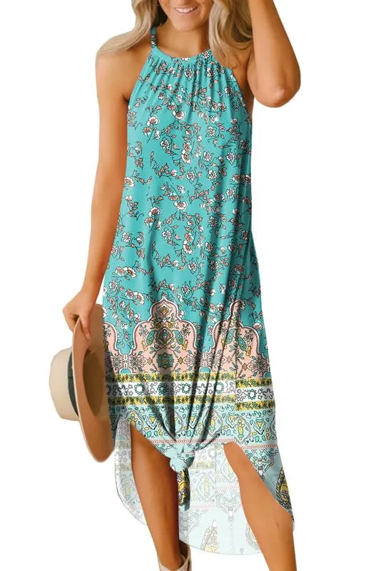 For G and PL Women's Summer Casual Halter Side Slit Long Maxi Beach Dress Vacation Resort Sundress