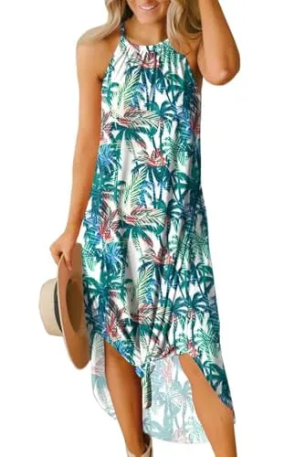For G and PL Women's Summer Casual Halter Side Slit Long Maxi Beach Dress Vacation Resort Sundress