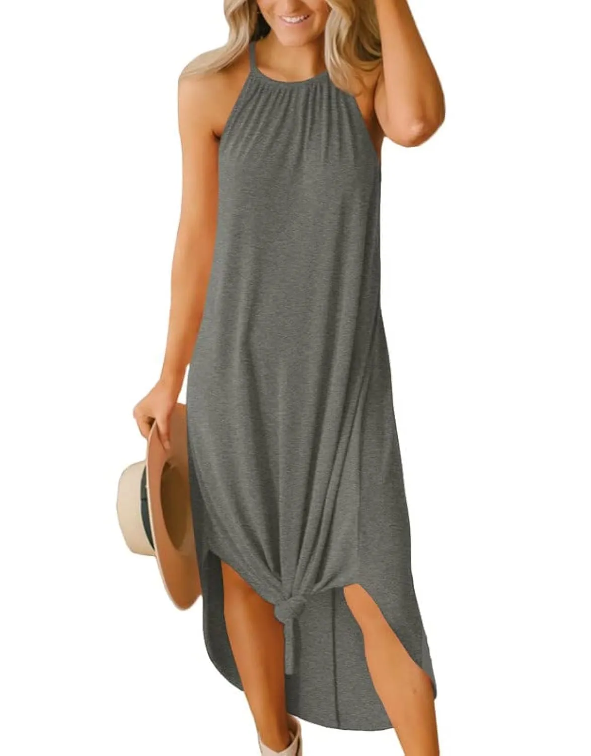 For G and PL Women's Summer Casual Halter Side Slit Long Maxi Beach Dress Vacation Resort Sundress