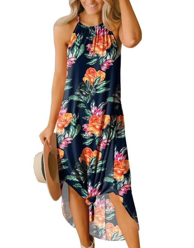 For G and PL Women's Summer Casual Halter Side Slit Long Maxi Beach Dress Vacation Resort Sundress