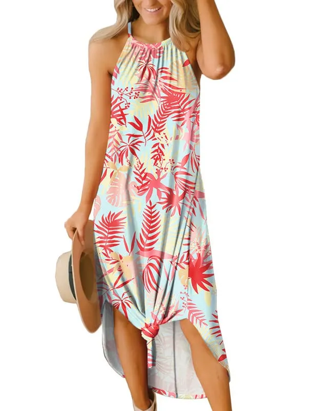 For G and PL Women's Summer Casual Halter Side Slit Long Maxi Beach Dress Vacation Resort Sundress