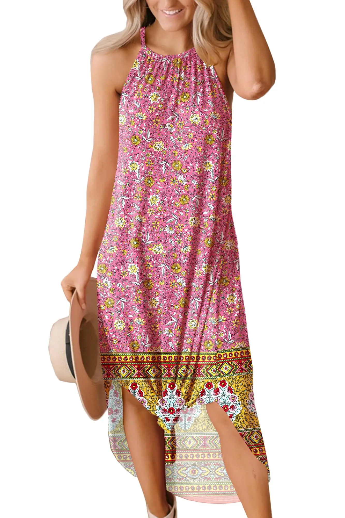 For G and PL Women's Summer Casual Halter Side Slit Long Maxi Beach Dress Vacation Resort Sundress