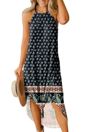 For G and PL Women's Summer Casual Halter Side Slit Long Maxi Beach Dress Vacation Resort Sundress