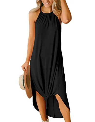 For G and PL Women's Summer Casual Halter Side Slit Long Maxi Beach Dress Vacation Resort Sundress