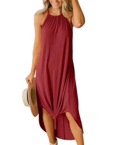 For G and PL Women's Summer Casual Halter Side Slit Long Maxi Beach Dress Vacation Resort Sundress