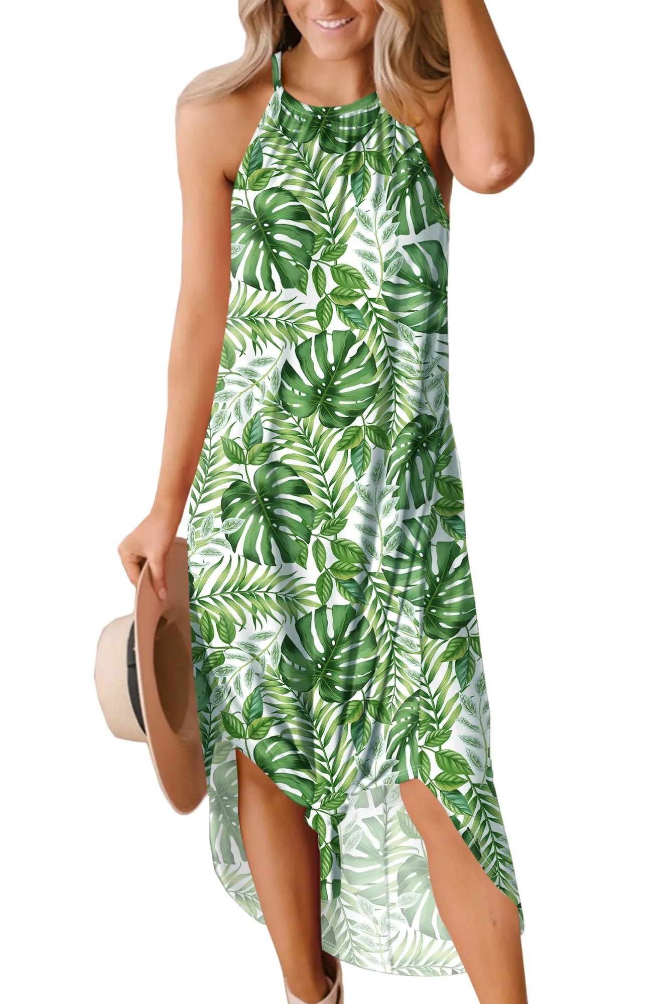 For G and PL Women's Summer Casual Halter Side Slit Long Maxi Beach Dress Vacation Resort Sundress