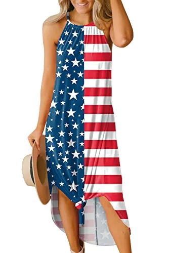 For G and PL Women's Summer Casual Halter Side Slit Long Maxi Beach Dress Vacation Resort Sundress