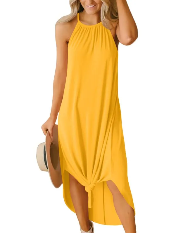 For G and PL Women's Summer Casual Halter Side Slit Long Maxi Beach Dress Vacation Resort Sundress