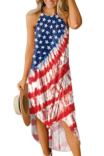For G and PL Women's Summer Casual Halter Side Slit Long Maxi Beach Dress Vacation Resort Sundress