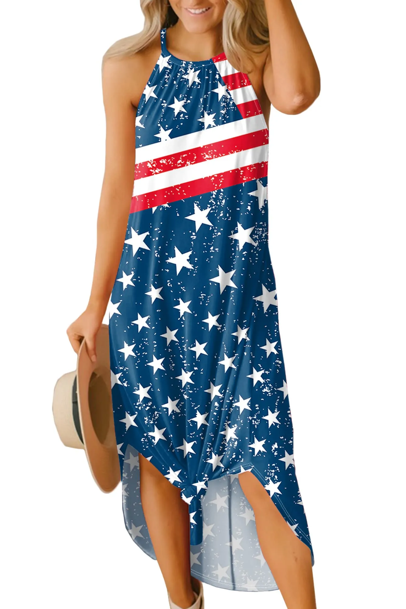 For G and PL Women's Summer Casual Halter Side Slit Long Maxi Beach Dress Vacation Resort Sundress