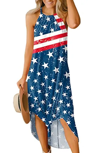 For G and PL Women's Summer Casual Halter Side Slit Long Maxi Beach Dress Vacation Resort Sundress