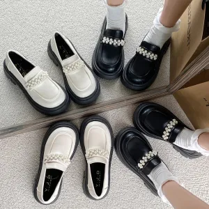 Fur Round Toe British Style Platform Shallow Mouth Leather Sneakers Loafers