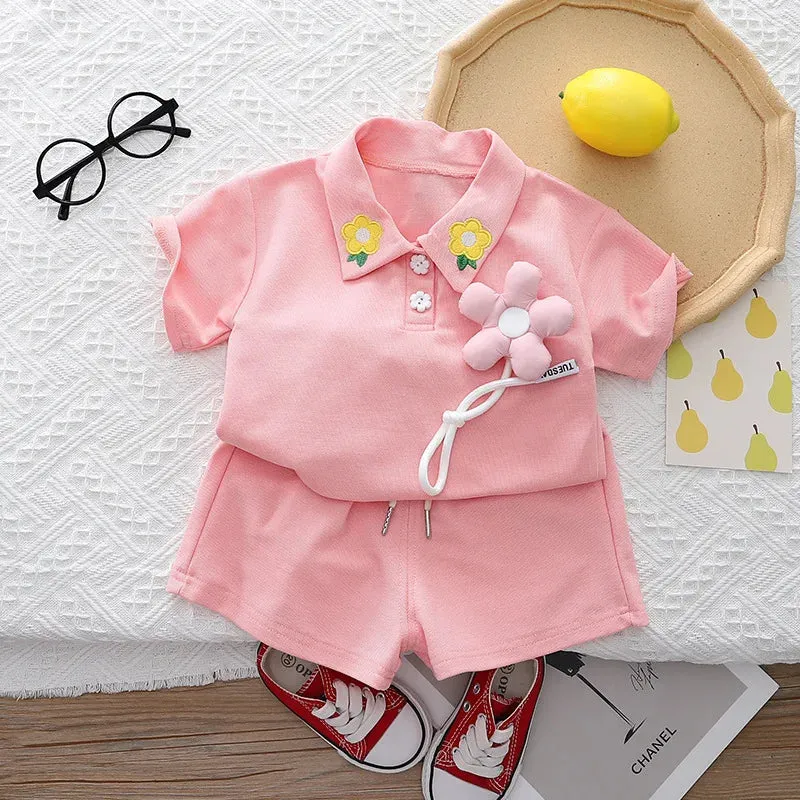 Girls' Summer Floral T-shirt And Shorts Set