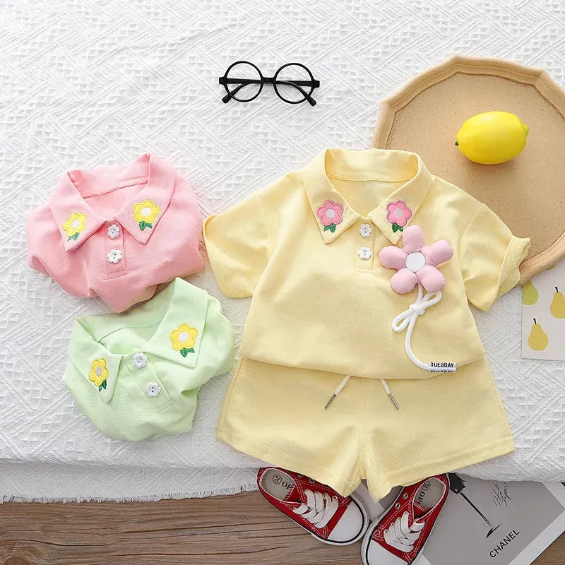 Girls' Summer Floral T-shirt And Shorts Set