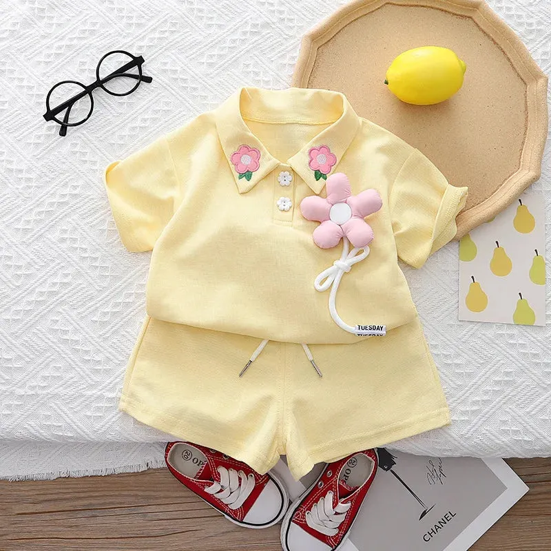 Girls' Summer Floral T-shirt And Shorts Set