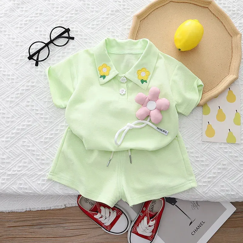 Girls' Summer Floral T-shirt And Shorts Set