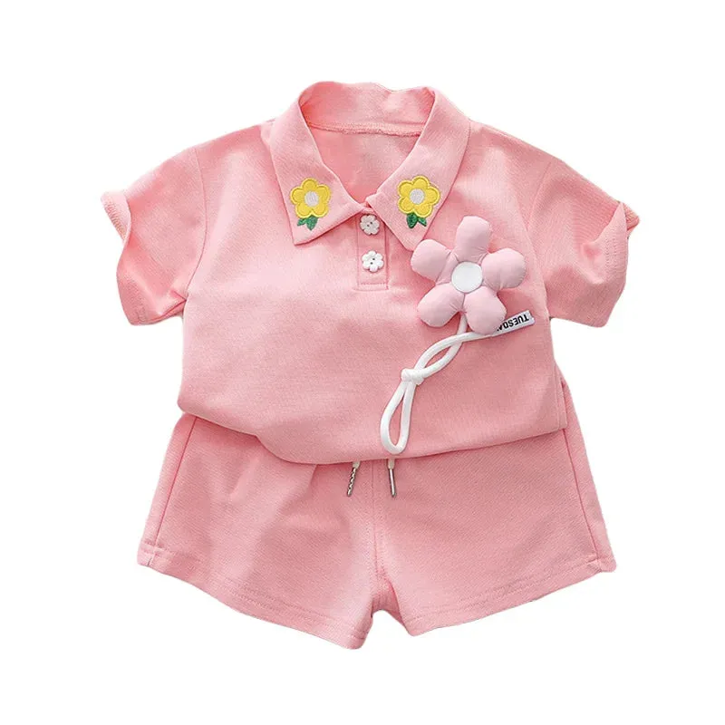 Girls' Summer Floral T-shirt And Shorts Set