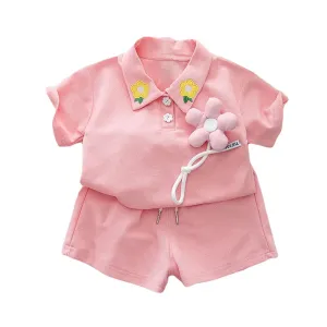 Girls' Summer Floral T-shirt And Shorts Set