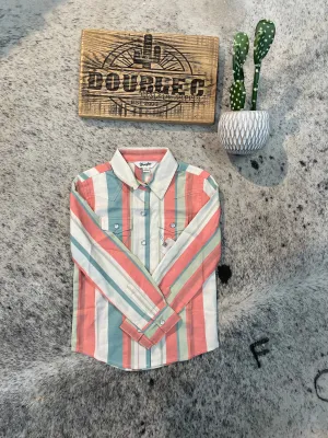 Girls Western Top - Coral/Teal