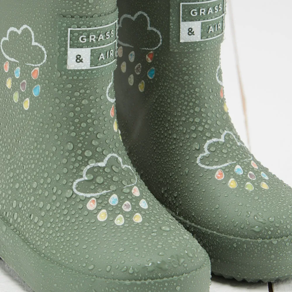 Grass & Air - Khaki Green Colour-Changing Kids Winter Wellies