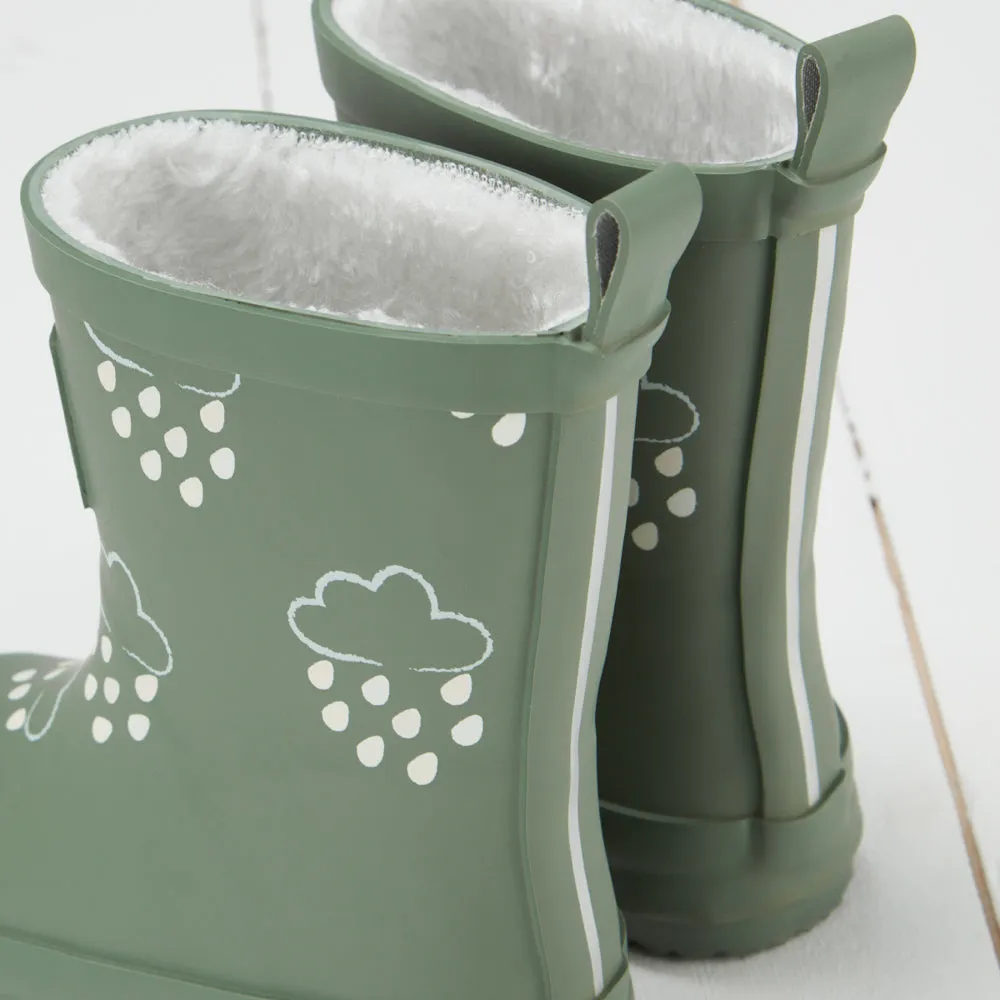 Grass & Air - Khaki Green Colour-Changing Kids Winter Wellies